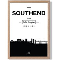 ARTZE Southend Black & White City Skyline Framed Print SIZE: A3 with Oak Frame