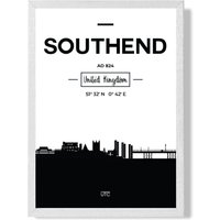 ARTZE Southend Black & White City Skyline Framed Print SIZE: A4 with White Frame | Size: A2