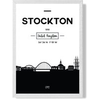 ARTZE Stockton Black & White City Skyline Framed Print SIZE: A3 with White Frame | Size: A2
