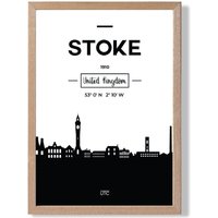 ARTZE Stoke Black & White City Skyline Framed Print SIZE: A3 with Oak Frame