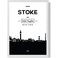 ARTZE Stoke Black & White City Skyline Framed Print SIZE: A3 with White Frame | Size: A2