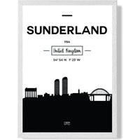 ARTZE Sunderland Black & White City Skyline Framed Print SIZE: A3 with White Frame | Size: A4