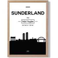 ARTZE Sunderland Black & White City Skyline Framed Print SIZE: A3 with Oak Frame | Size: A4