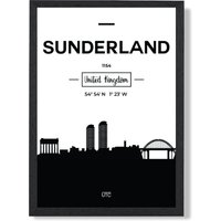 ARTZE Sunderland Black & White City Skyline Framed Print SIZE: A2 with Black Frame | Size: A3