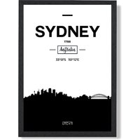 ARTZE Sydney Black & White City Skyline Framed Print SIZE: A3 with Black Frame | Size: A2