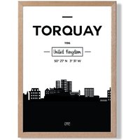 ARTZE Torquay Black & White City Skyline Framed Print SIZE: A2 with Oak Frame | Size: A3