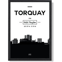 ARTZE Torquay Black & White City Skyline Framed Print SIZE: A4 with Black Frame | Size: A2