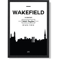 ARTZE Wakefield Black & White City Skyline Framed Print SIZE: A4 with Black Frame | Size: A3