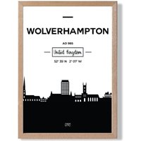 ARTZE Wolverhampton Black & White City Skyline Framed Print SIZE: A3 with Oak Frame | Size: A4