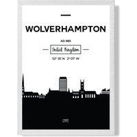 ARTZE Wolverhampton Black & White City Skyline Framed Print SIZE: A2 with White Frame | Size: A3