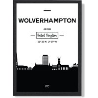 ARTZE Wolverhampton Black & White City Skyline Framed Print SIZE: A3 with Black Frame | Size: A2