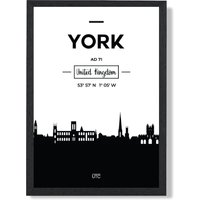 ARTZE York Black & White City Skyline Framed Print SIZE: A4 with Black Frame | Size: A2