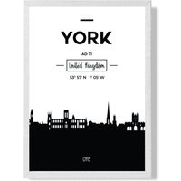 ARTZE York Black & White City Skyline Framed Print SIZE: A2 with White Frame