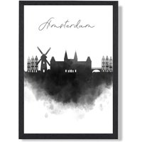 ARTZE Amsterdam Watercolour Skyline City Framed Print SIZE: A3 with Black Frame