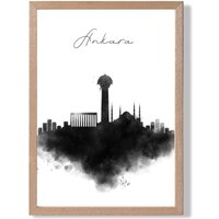 ARTZE Ankara Watercolour Skyline City Framed Print SIZE: A2 with Oak Frame in Black