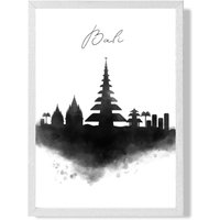 ARTZE Bali Watercolour Skyline City Framed Print SIZE: A4 with White Frame in Black