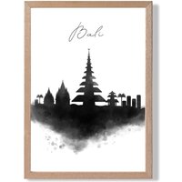 ARTZE Bali Watercolour Skyline City Framed Print SIZE: A2 with Oak Frame in Black | Size: A4