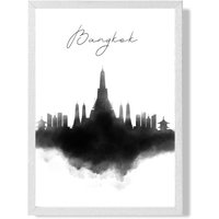ARTZE Bangkok Watercolour Skyline City Framed Print SIZE: A2 with White Frame in Black | Size: A4