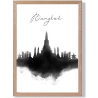ARTZE Bangkok Watercolour Skyline City Framed Print SIZE: A4 with Oak Frame in Black | Size: A3