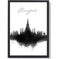 ARTZE Bangkok Watercolour Skyline City Framed Print SIZE: A2 with Black Frame