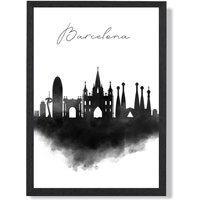 ARTZE Barcelona Watercolour Skyline City Framed Print SIZE: A4 with Black Frame | Size: A3