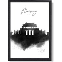 ARTZE Beijing Watercolour Skyline City Framed Print SIZE: A4 with Black Frame | Size: A3