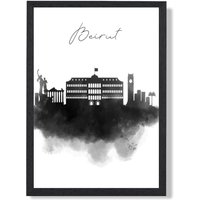 ARTZE Beirut Watercolour Skyline City Framed Print SIZE: A4 with Black Frame | Size: A2