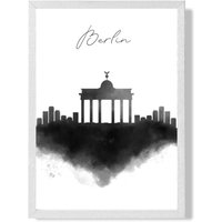 ARTZE Berlin Watercolour Skyline City Framed Print SIZE: A4 with White Frame in Black
