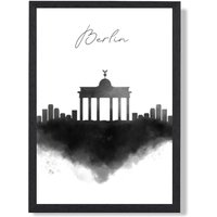 ARTZE Berlin Watercolour Skyline City Framed Print SIZE: A2 with Black Frame