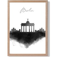 ARTZE Berlin Watercolour Skyline City Framed Print SIZE: A2 with Oak Frame in Black