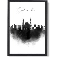 ARTZE Columbia Watercolour Skyline City Framed Print SIZE: A2 with Black Frame | Size: A4