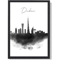 ARTZE Dubai Watercolour Skyline City Framed Print SIZE: A2 with Black Frame