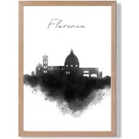 ARTZE Florence Watercolour Skyline City Framed Print SIZE: A2 with Oak Frame in Black | Size: A4