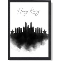 ARTZE Hong Kong Watercolour Skyline City Framed Print SIZE: A4 with Black Frame