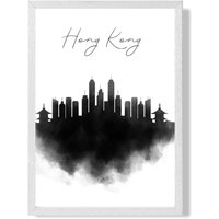 ARTZE Hong Kong Watercolour Skyline City Framed Print SIZE: A3 with White Frame in Black