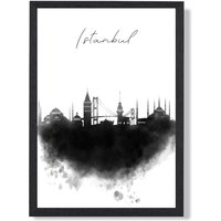 ARTZE Istanbul Watercolour Skyline City Framed Print SIZE: A4 with Black Frame | Size: A2