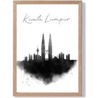 ARTZE Kuala Lumpur Watercolour Skyline City Framed Print SIZE: A3 with Oak Frame in Black | Size: A4