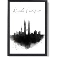ARTZE Kuala Lumpur Watercolour Skyline City Framed Print SIZE: A3 with Black Frame | Size: A2