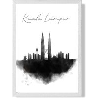 ARTZE Kuala Lumpur Watercolour Skyline City Framed Print SIZE: A4 with White Frame in Black | Size: A2