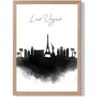 ARTZE Las Vegas Watercolour Skyline City Framed Print SIZE: A4 with Oak Frame in Black