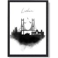 ARTZE Lisbon Watercolour Skyline City Framed Print SIZE: A3 with Black Frame | Size: A4