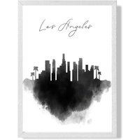 ARTZE Los Angeles Watercolour Skyline City Framed Print SIZE: A3 with White Frame in Black | Size: A4