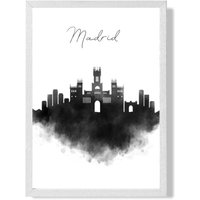 ARTZE Madrid Watercolour Skyline City Framed Print SIZE: A4 with White Frame in Black | Size: A3