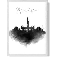 ARTZE Manchester Watercolour Skyline City Framed Print SIZE: A4 with White Frame in Black | Size: A3