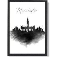 ARTZE Manchester Watercolour Skyline City Framed Print SIZE: A4 with Black Frame | Size: A2