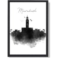 ARTZE Marakesh Watercolour Skyline City Framed Print SIZE: A3 with Black Frame | Size: A2