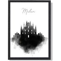 ARTZE Milan Watercolour Skyline City Framed Print SIZE: A3 with Black Frame | Size: A4