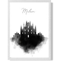 ARTZE Milan Watercolour Skyline City Framed Print SIZE: A4 with White Frame in Black