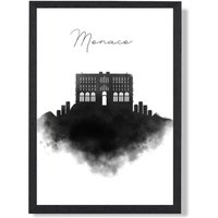 ARTZE Monaco Watercolour Skyline City Framed Print SIZE: A3 with Black Frame | Size: A4