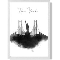 ARTZE New York Watercolour Skyline City Framed Print SIZE: A2 with White Frame in Black | Size: A3